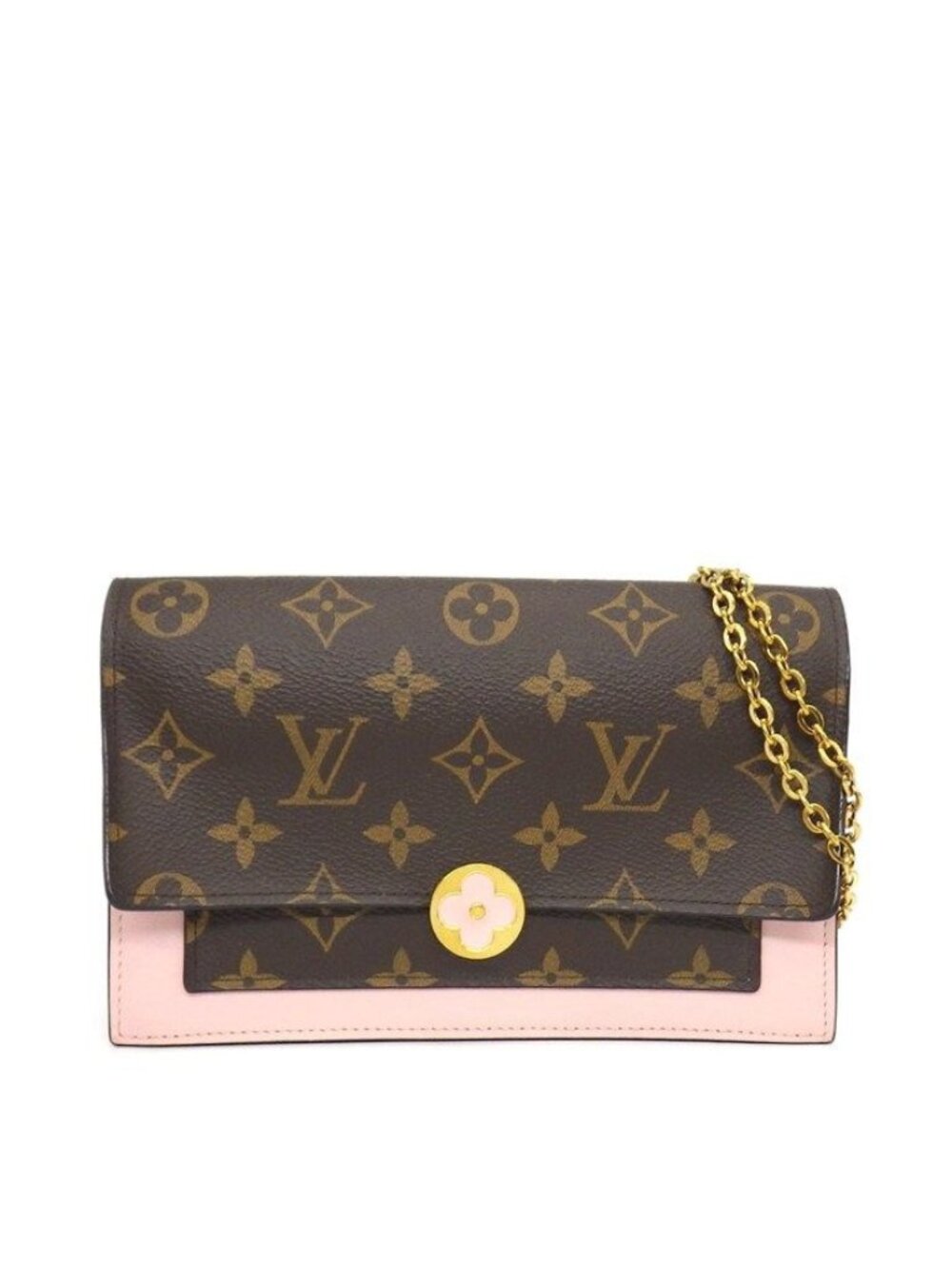 Louis Vuitton Shoulder Bag Portefeuille Flor Chain Wallet Pink Monogram Leather